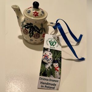 NWT WIZA POLISH POTTERY TEAPOT ORNAMENT.
